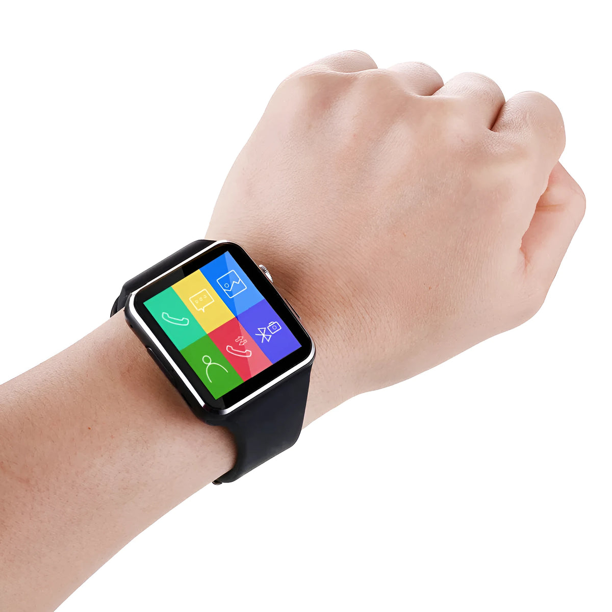 Multi-language smartwatch with 1.54-inch IPS touch screen, telephone and music controls, white colour variant