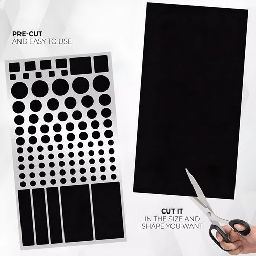 Pack of black matte finish blackout stickers for covering LED lights on air conditioning units and other electronics