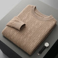 Men's thickened jacquard knitted sweater loose pullover in white, elephant gray, light gray or camel, sizes S-XXXL