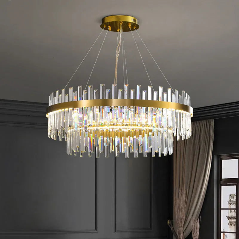 Stainless steel crystal chandelier with adjustable height for atmospheric restaurant and bedroom lighting