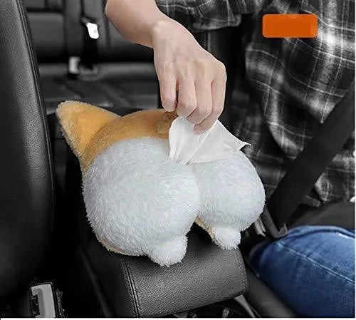 Yellow soft plush Corgi butt shaped tissue box cover for car sun visor and home