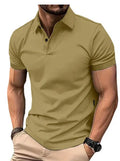 Men's slim fit short sleeve cotton blend button-up shirt in solid colour