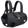 Black Oxford cloth dog backpack for medium and large breeds showing soft construction