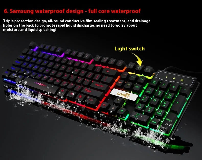 Gaming keyboard USB cable with glowing light effect in white and black colour options