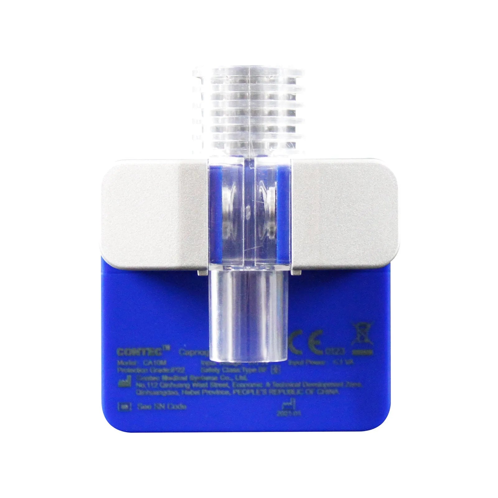 Veterinary CA10M mainstream CO2 capnograph monitor with display, air adapter, and AAA batteries in a handheld design