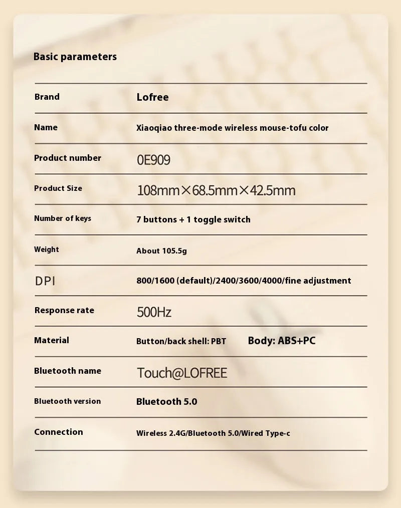 Xiaoqiao wireless mouse in Tofu colour showing ergonomic shape and multiple buttons.
