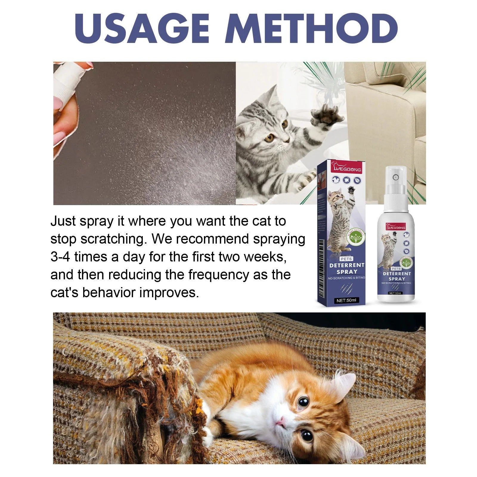 50ml bottle of odourless pet training spray to stop dogs and cats scratching doors and sofas