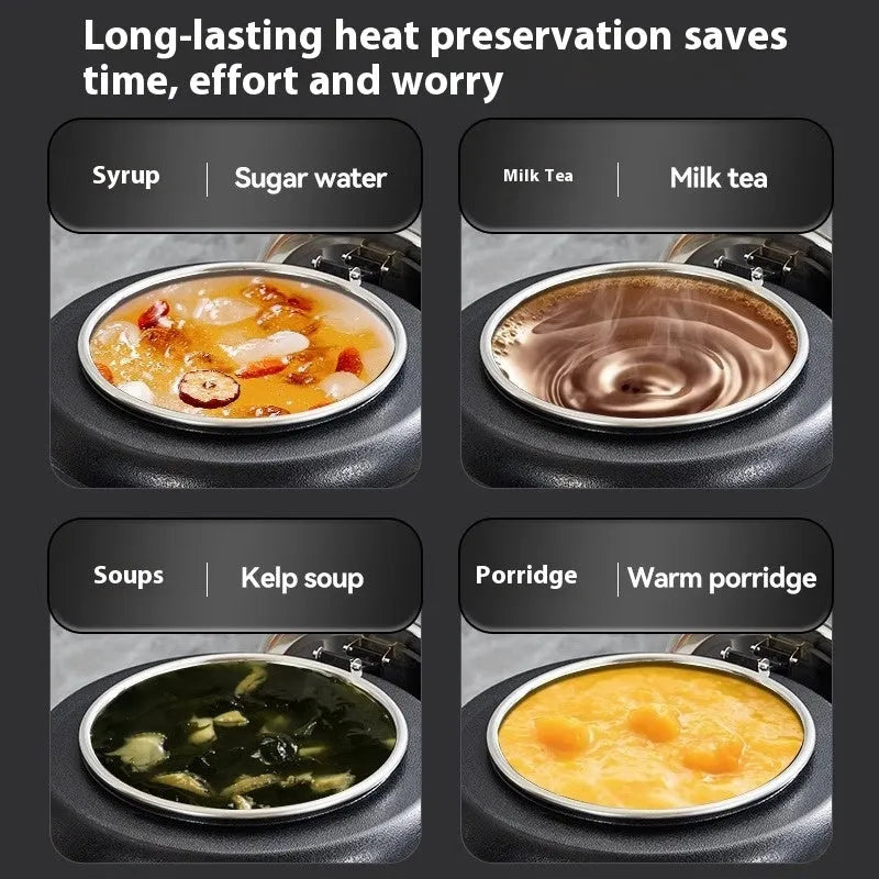 Black stainless steel 10L insulation soup pot with steel cover and adapter plug