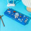 Multifunctional plastic pencil box with double-sided opening and calculator in colour options