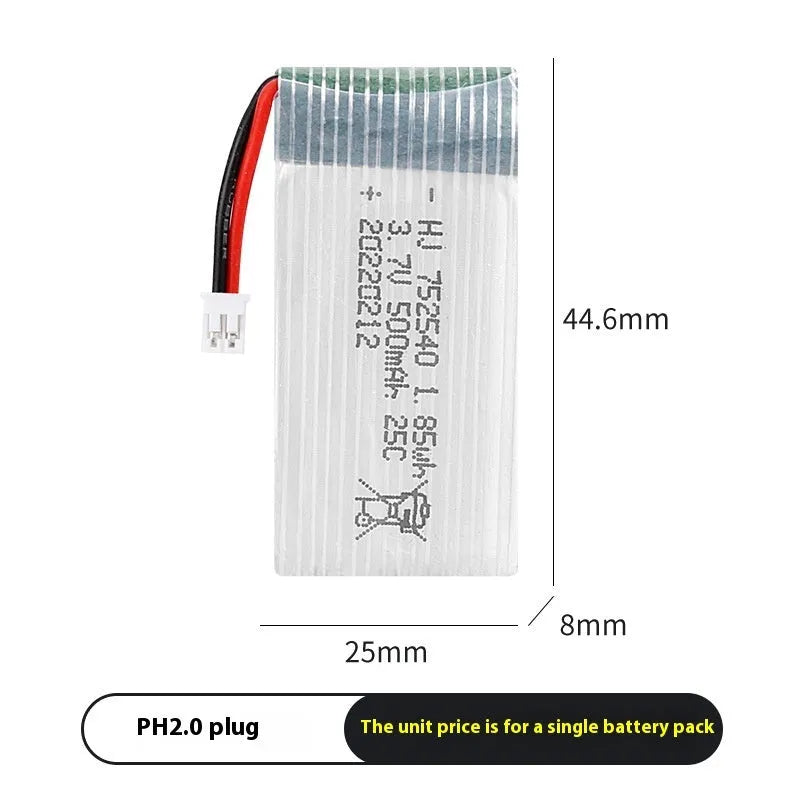 3.7V 500mAh model airplane battery for X5C drone with protection board and JST Red plug