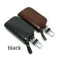 Genuine leather car key case with frosted finish and zipper closure