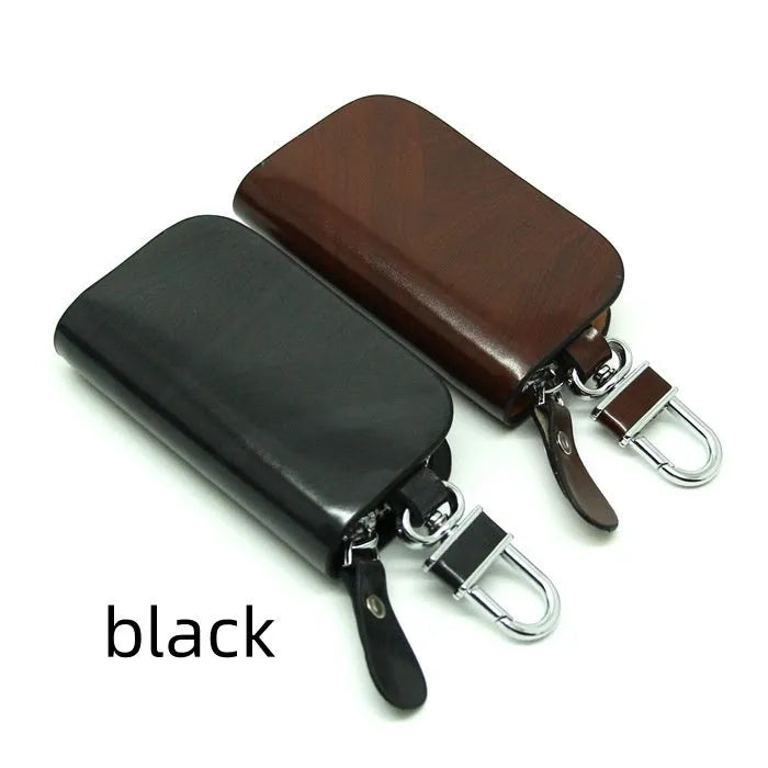 Genuine leather car key case with frosted finish and zipper closure