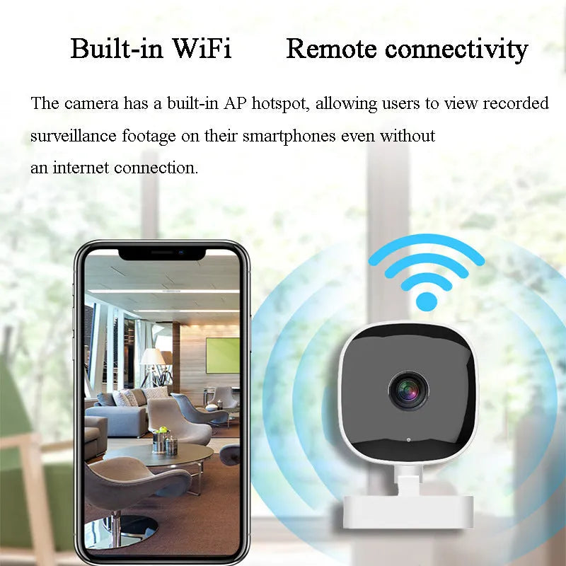 Wireless WiFi digital camera with HD wide-angle lens for indoor home surveillance with remote viewing capability