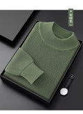 Men's half turtleneck diamond pattern thickened cotton pullover loose fit base layer in army green