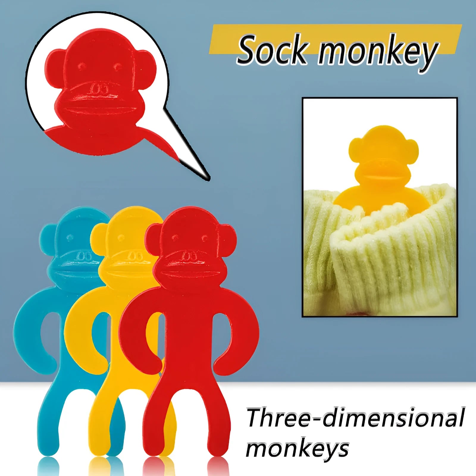 Blue, red and yellow plastic sock clips for machine wash organisation in 5 or 10 piece packs