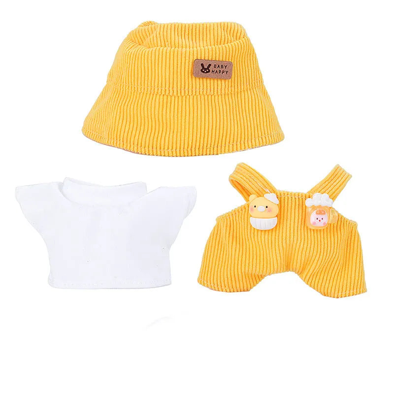17cm doll clothes set with bucket hat, blouse, pants, and underwear in six colour options including No. 25 to No. 29 and Shoes No. 18