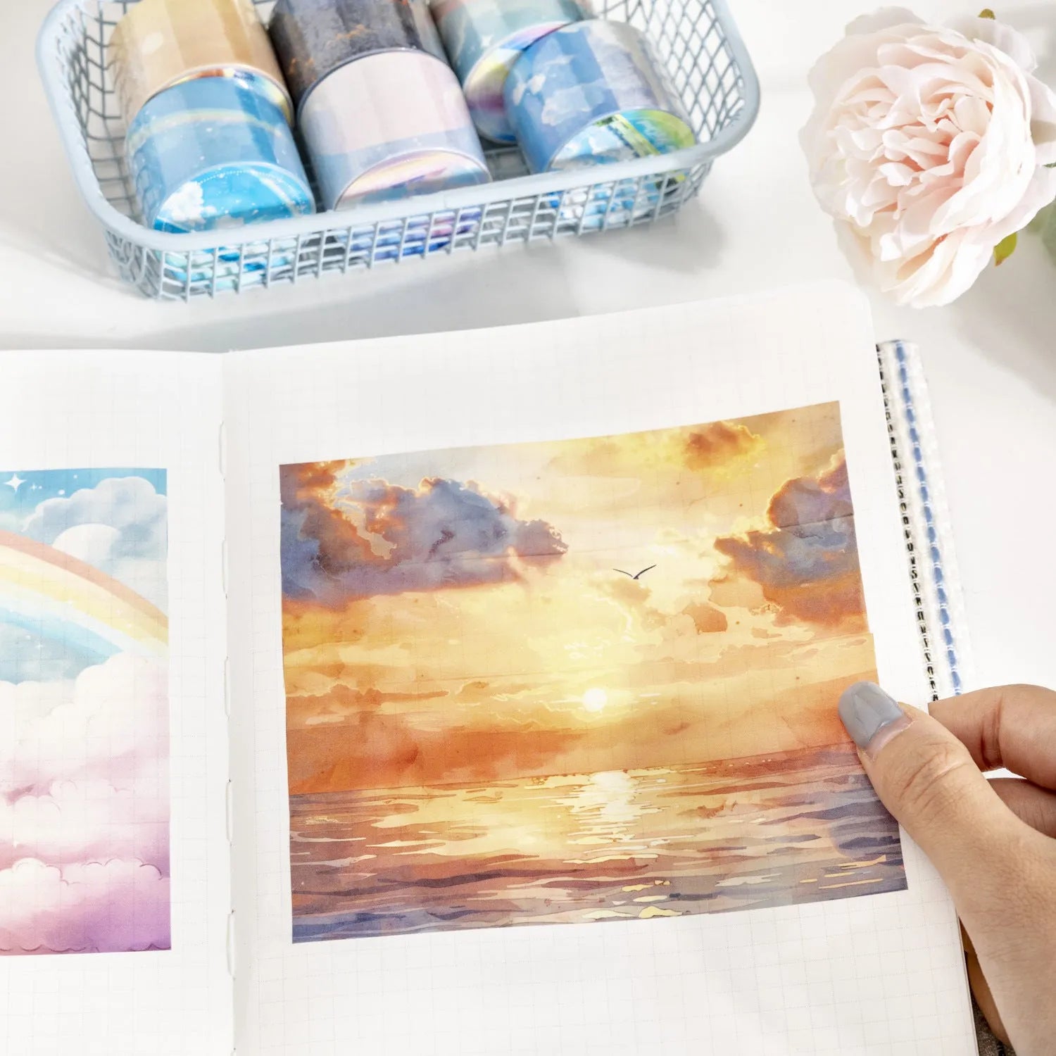 Japanese paper sky theme washi tape showing six colour variations including twilight and moonlight sky patterns