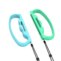 Two sets of black Joy-Con handle grips with attached hand straps for Nintendo Switch controllers