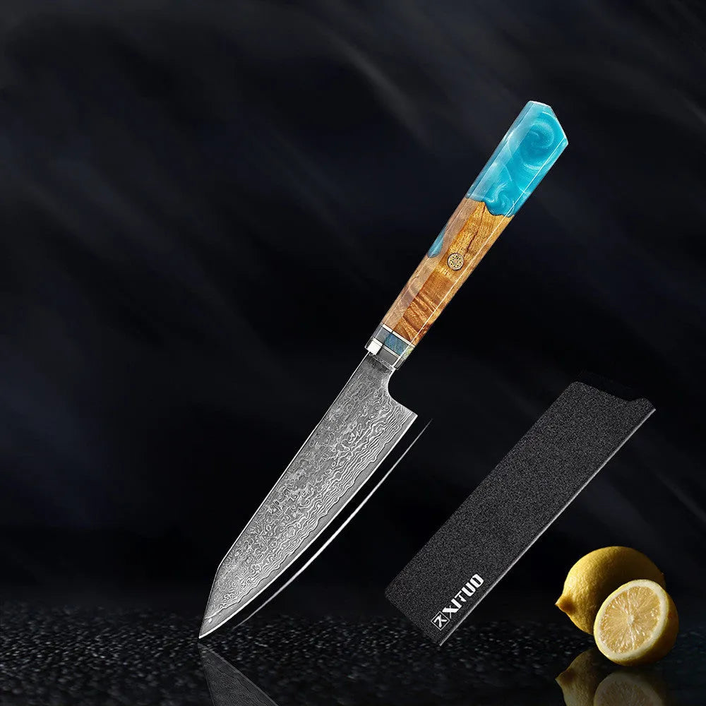 Stainless steel kitchen knife set with chef, santoku, butcher, universal and peel knives