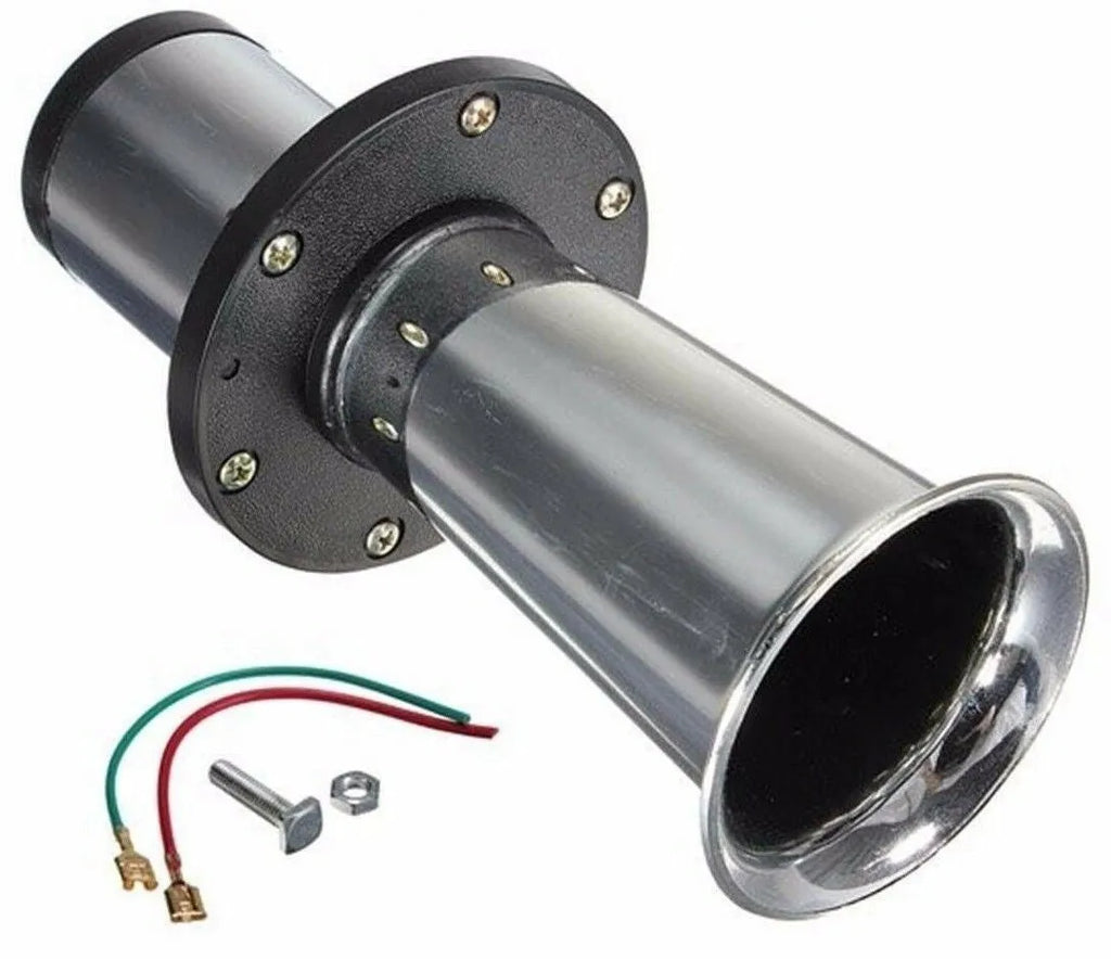 Silver 12v universal car horn for vehicle replacement or upgrade