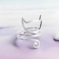 S925 silver adjustable cat ring with brushed winding collar detail on light background