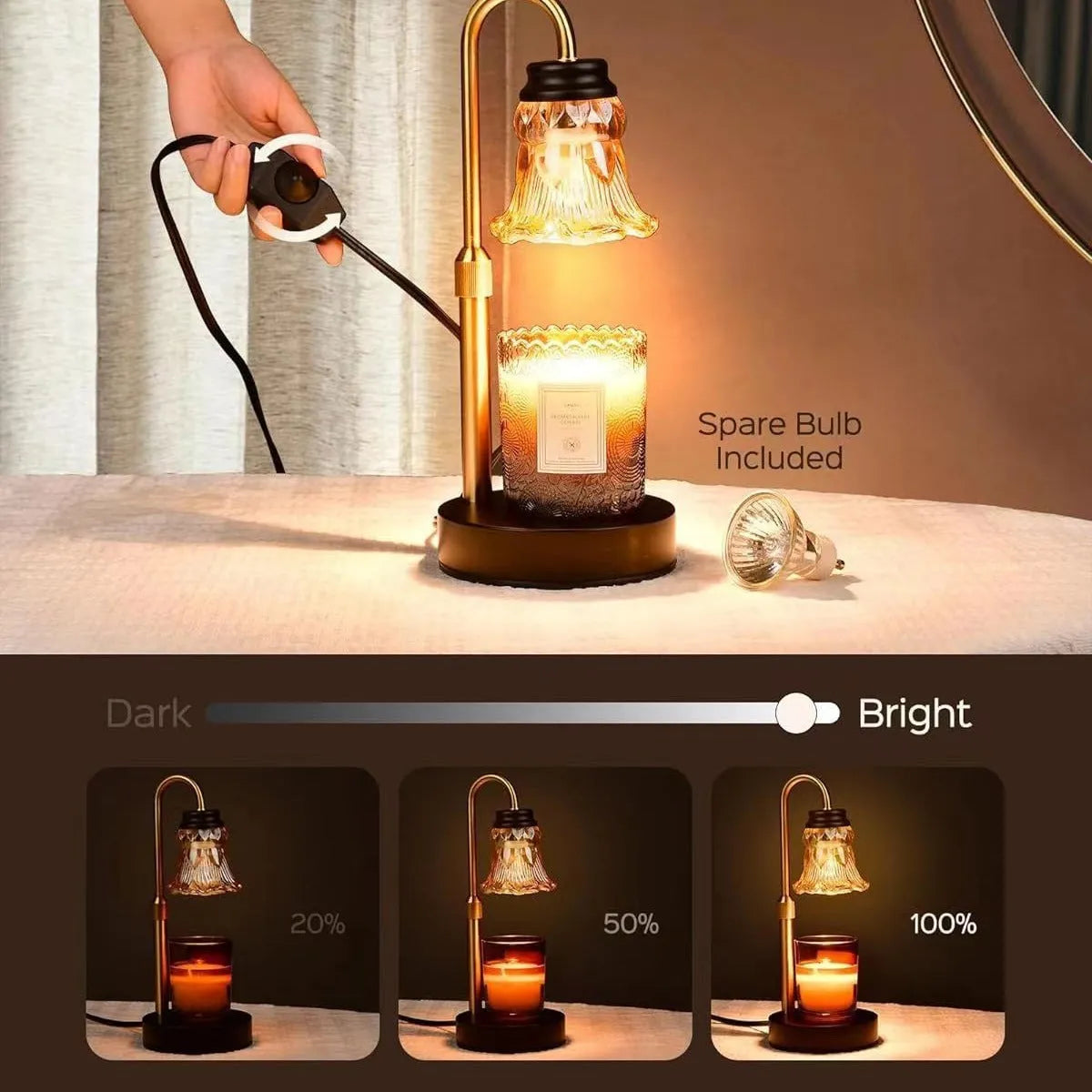 Bamboo aromatherapy wax melting lamp with adjustable lifting mechanism