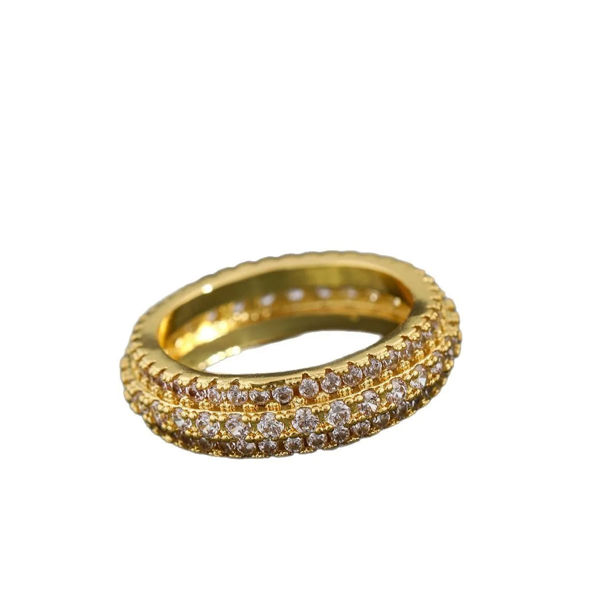 A geometric copper ring with a triangular zircon stone inlay, shown in a white gold colour finish.
