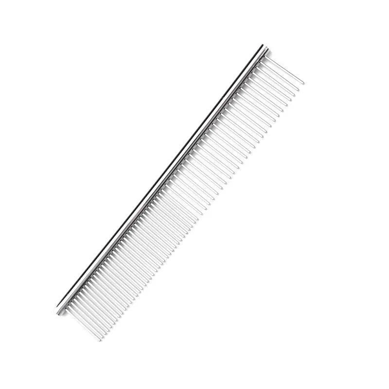 Silver stainless steel straight pet comb in OPP bag, four sizes available for cats and dogs