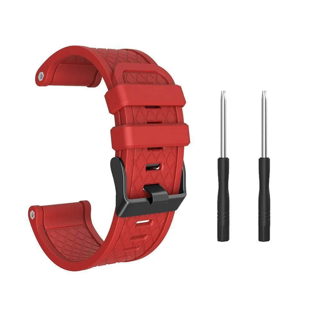 Jiaming compatible 26mm silicone watch strap with black stainless steel buckle in eight colour options.