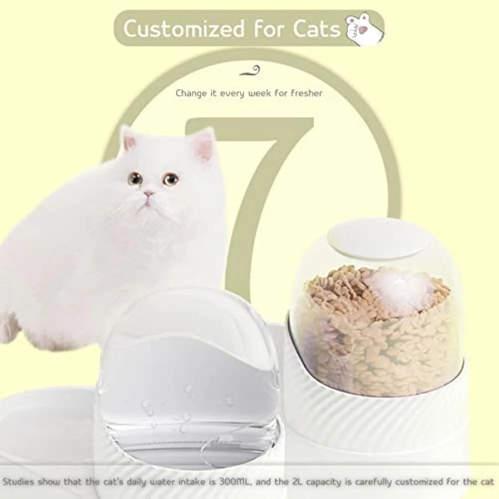 White PP gravity cat feeder and water dispenser set with wave-shaped design