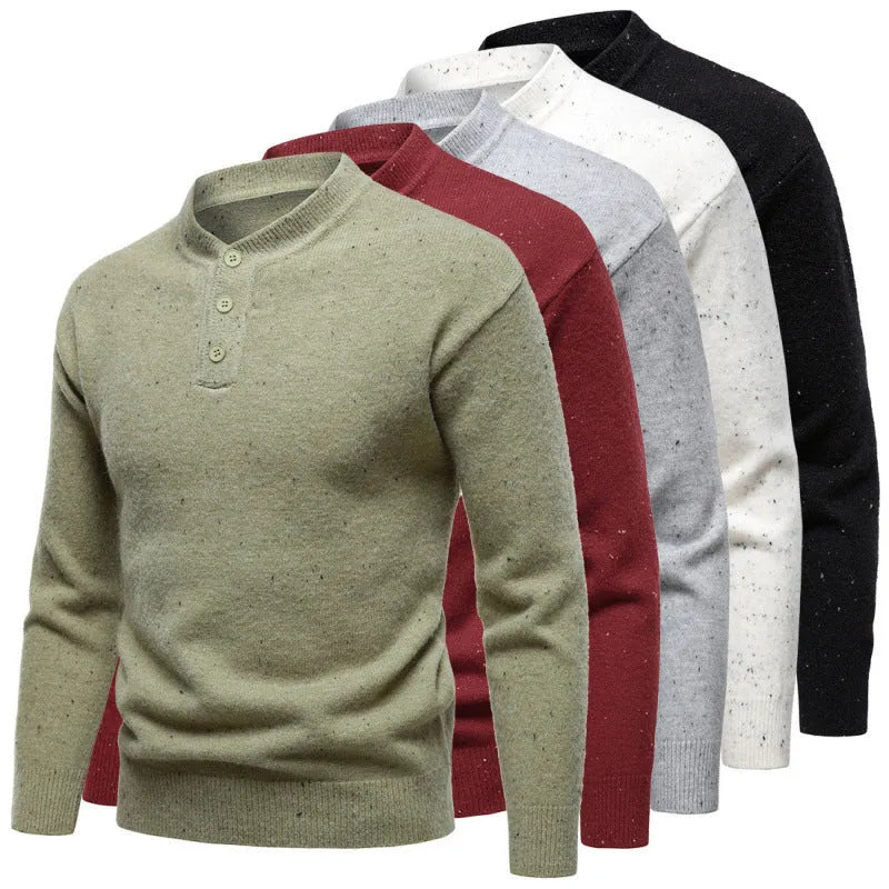 Men's Henry stand collar snowflake dot design fashion sweater in black, batwing sleeve, ribbed hem, long sleeve winter wear