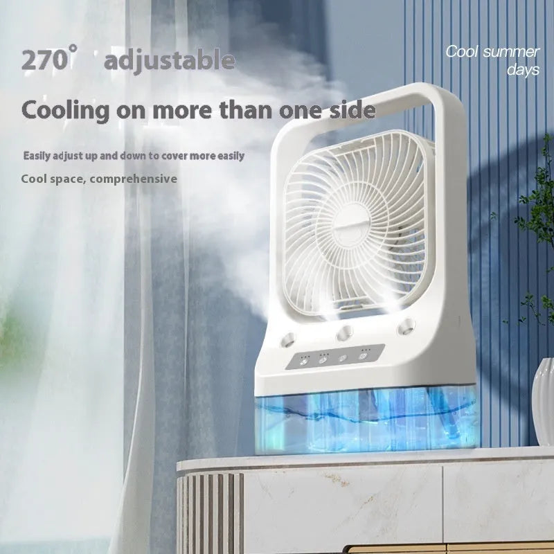 White USB rechargeable household cooling fan with water cooling tank and adjustable head