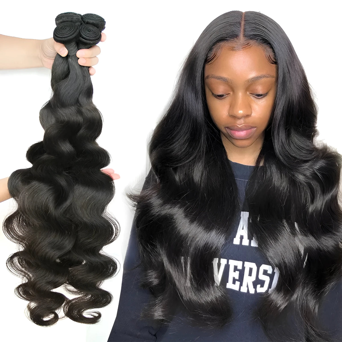 Long wave hair extension piece in black, 16 to 24 inches, 100g, high temperature fibre