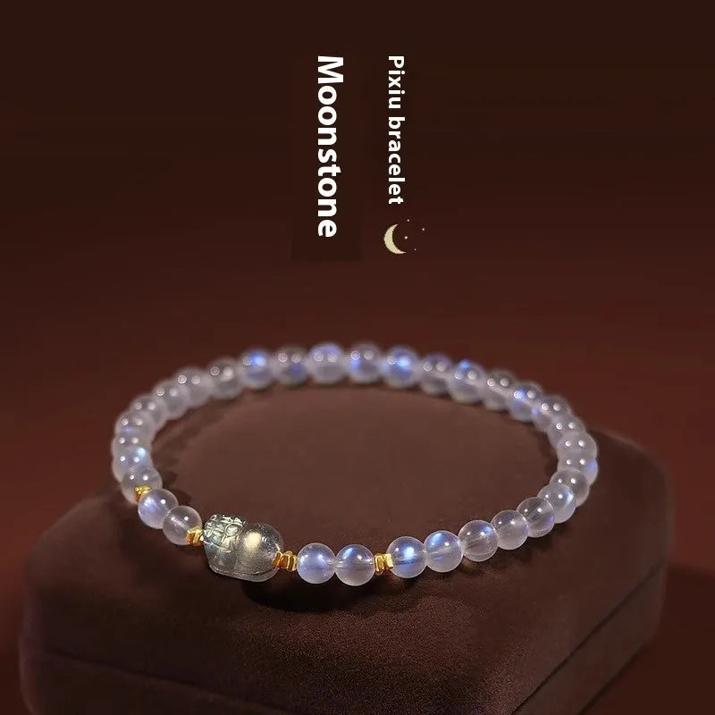 Blue light moonstone women's bracelet with zodiac animal design in national style