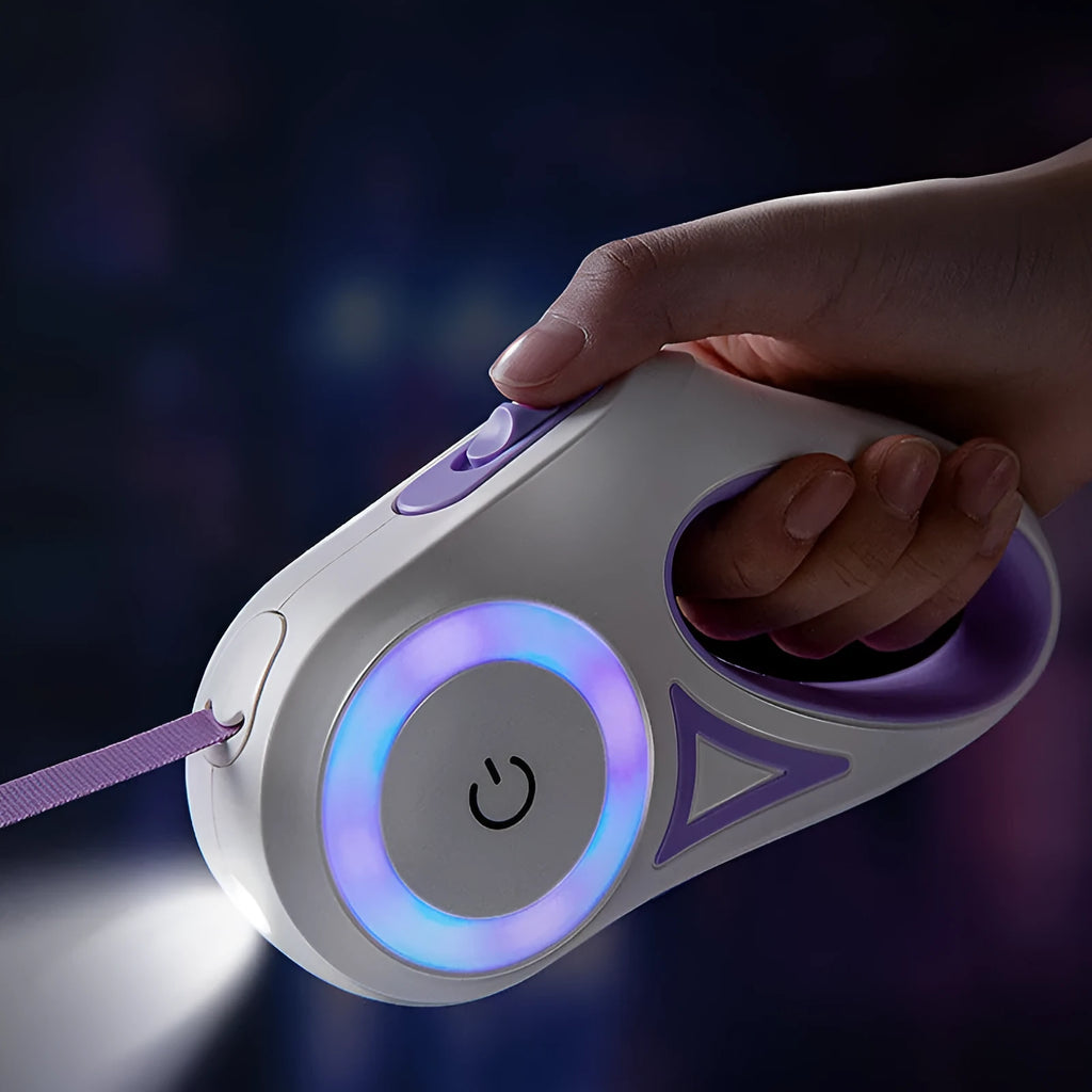 Retractable dog leash with automatic telescopic cord and one-handed brake in Dream Purple colour