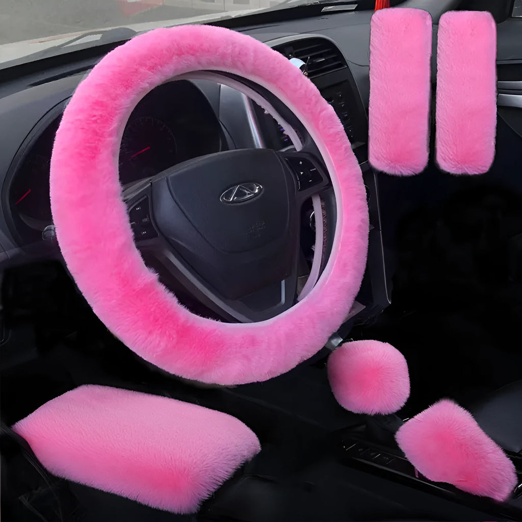 Sheepskin and wool steering wheel cover set of 6 in various colours for 38cm diameter wheels