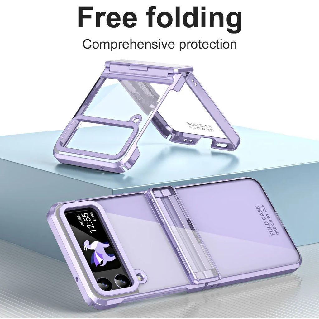 Transparent PC foldable phone case for Samsung Galaxy Z Flip 4 and Z Flip 5 with hinge protection and Phantom colour options