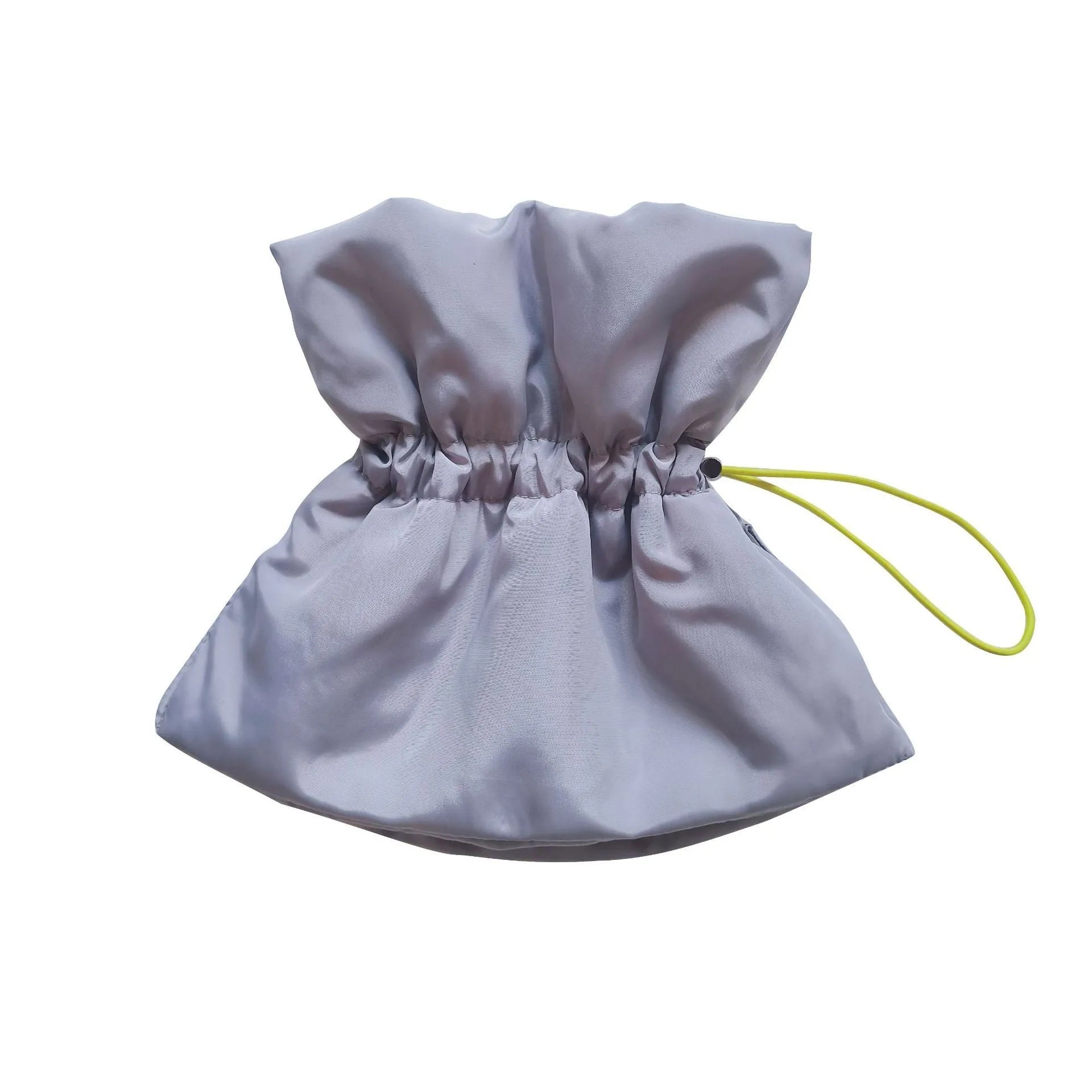 Soft light blue adjustable polyester cat recovery collar with elastic buckle on a flat surface.