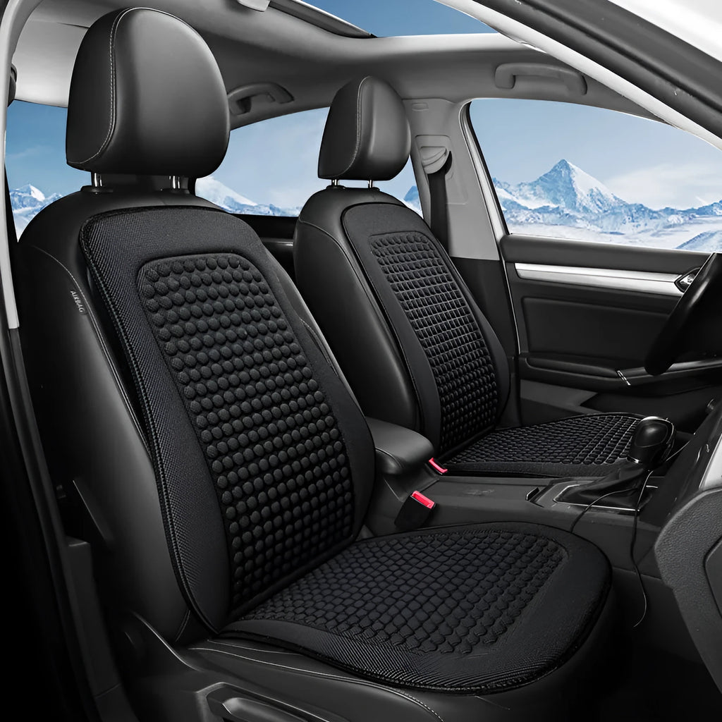 Cool silk tie-free massage seat cushion for car front single seat in Carbon Black, Fashion Gray, wine red, dark green, or eye-catching blue.