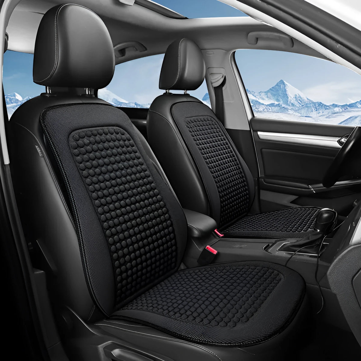 Cool silk tie-free massage seat cushion for car front single seat in Carbon Black, Fashion Gray, wine red, dark green, or eye-catching blue.