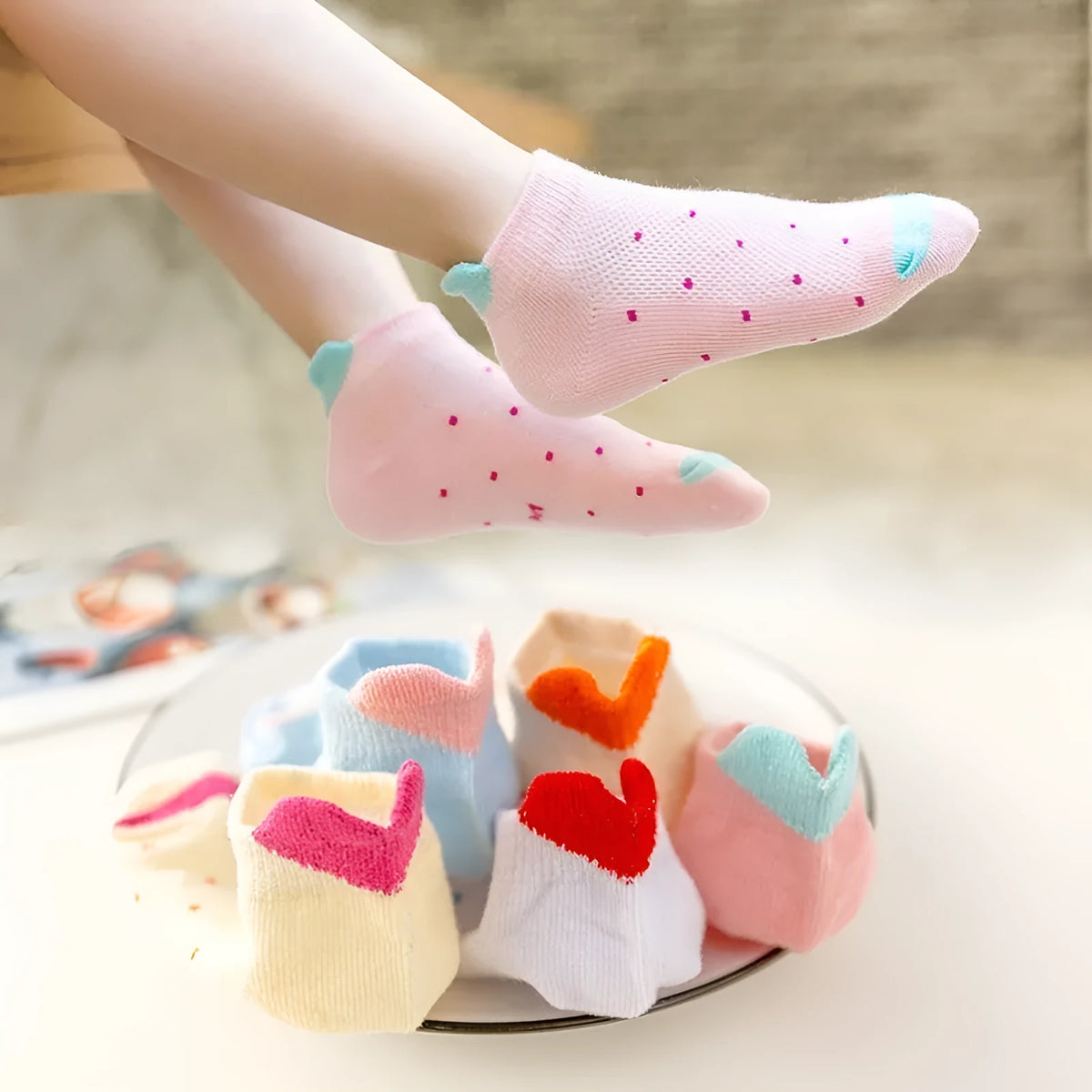 Children's cotton mid tube socks, thin sweat-absorbing, cartoon alphabet pattern, 5 pairs, colour DW125