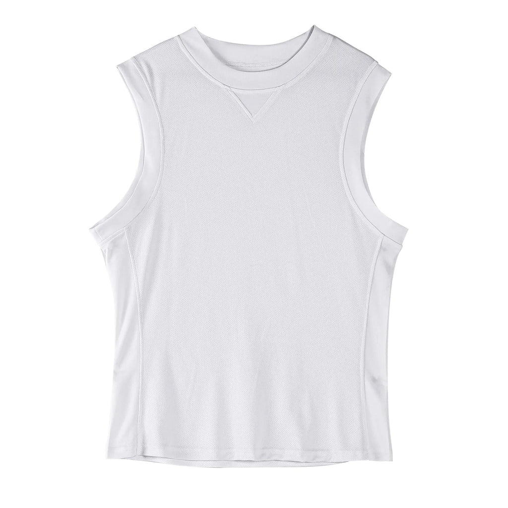 Men's loose fit quick-dry fitness vest in black and white, made from polyester blend fabric for summer sports.