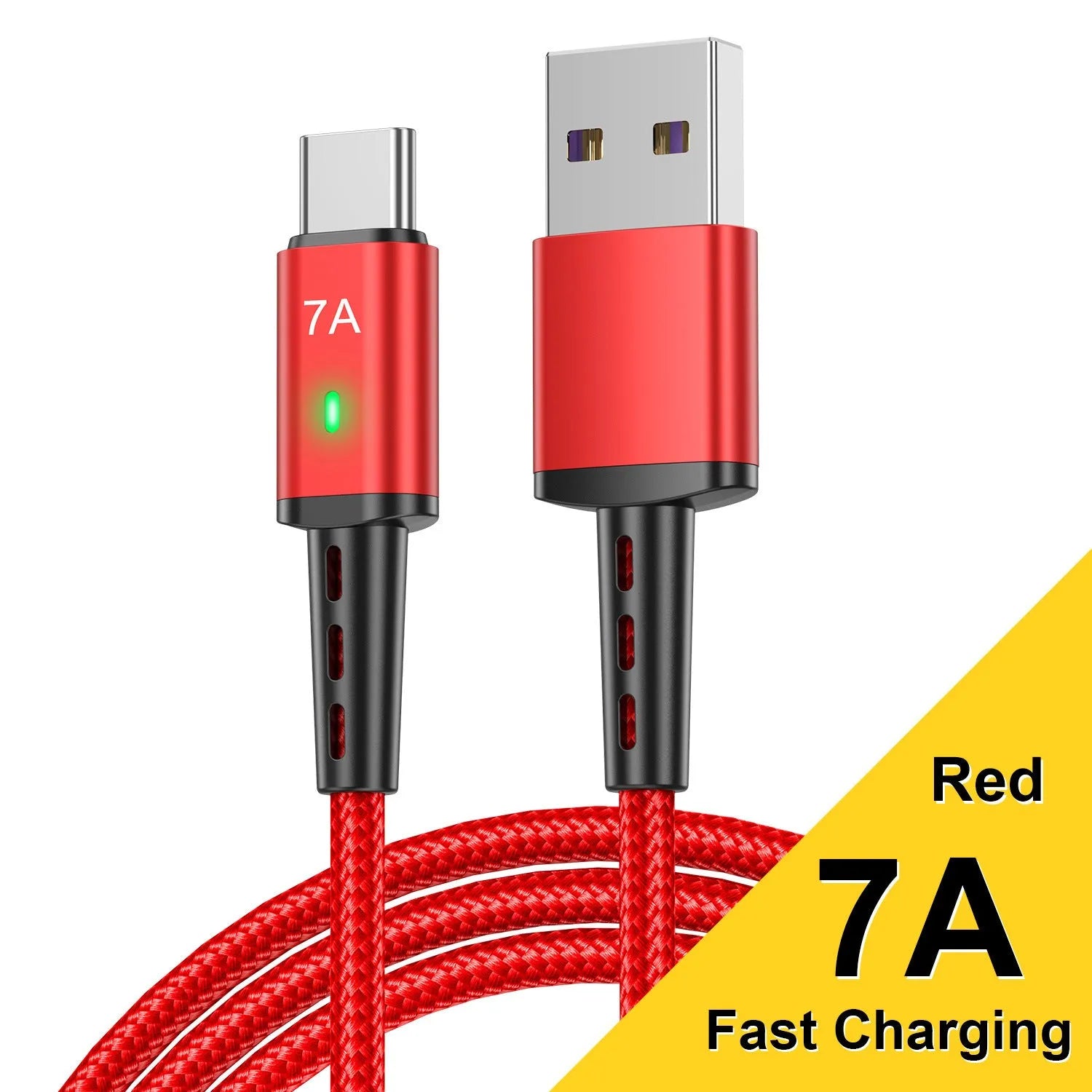 7A braided USB-C charging cable in 2 metre length with aluminium alloy connector, black colour