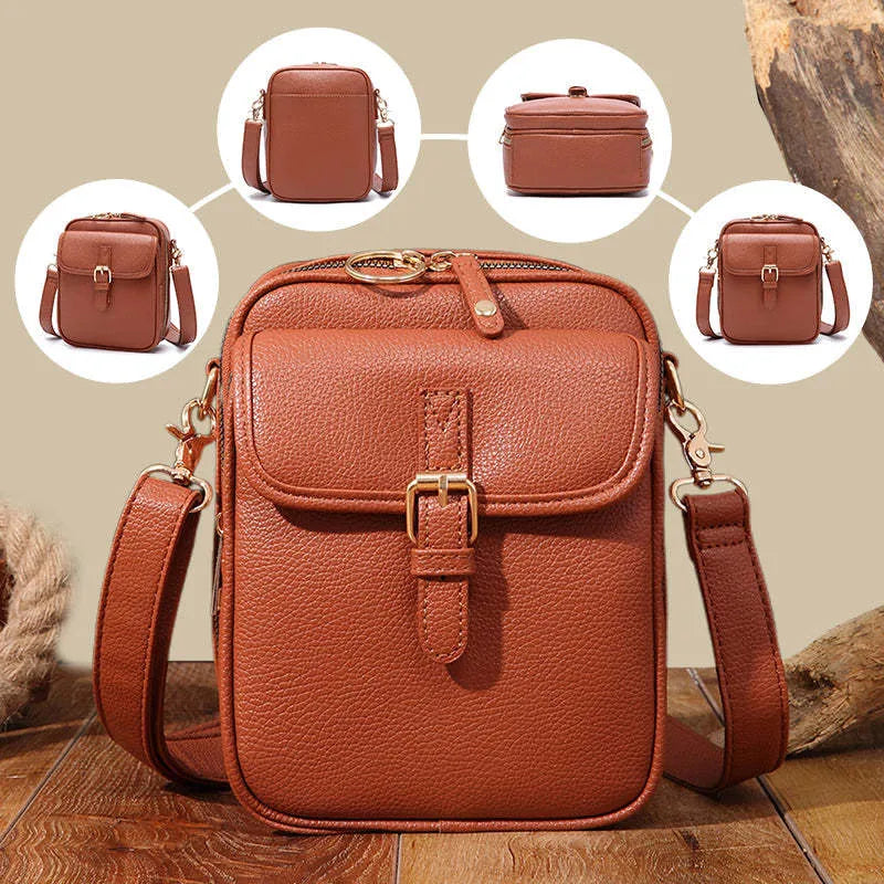 Unisex vintage large capacity PU messenger bag with retro brown finish and 10 card inserts