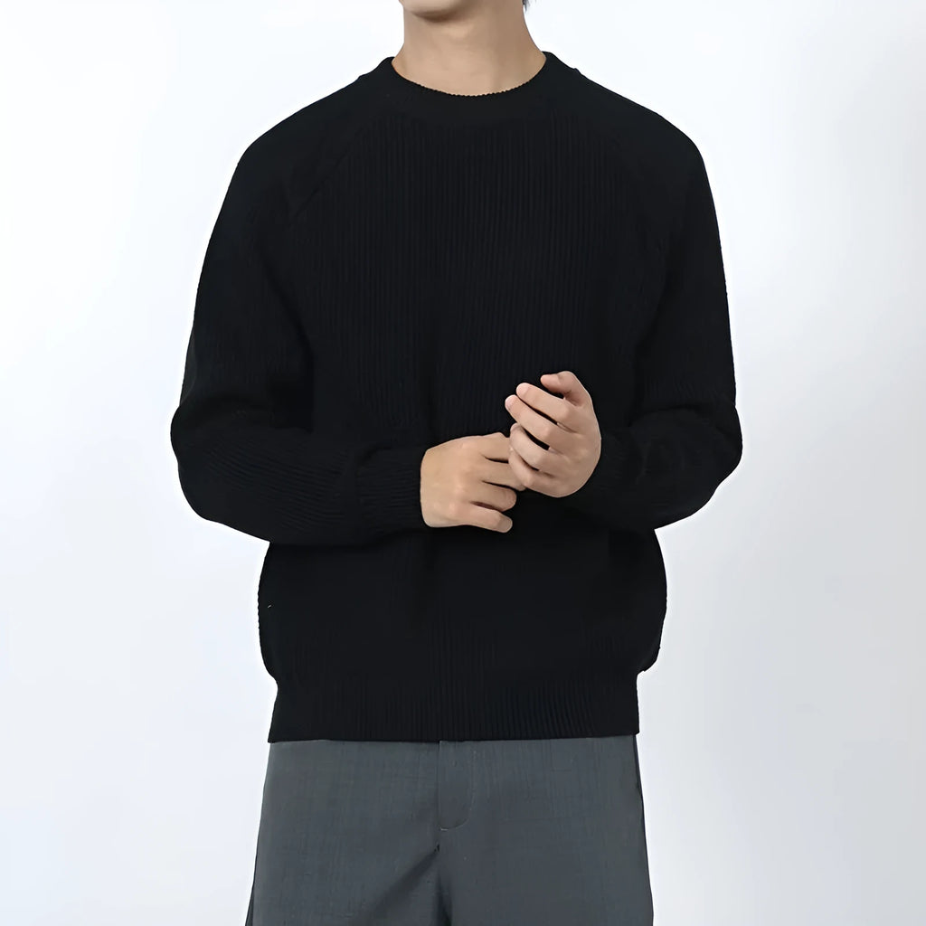 Men's loose round neck sweater in pink apricot, long sleeve pullover style for spring autumn