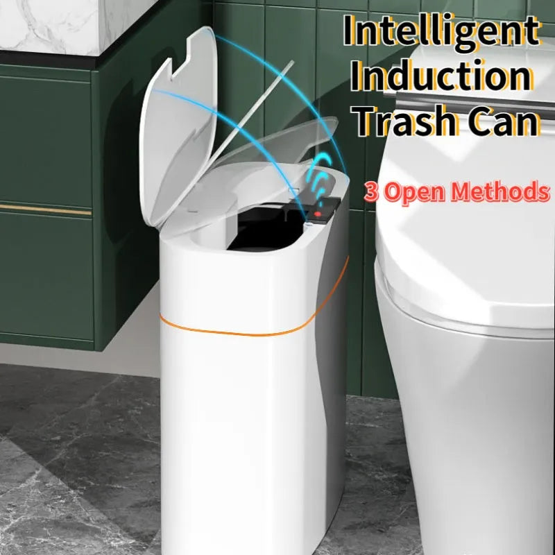 Smart induction trash can 16L white ABS automatic lid dustbin with sensor