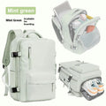 Women's large capacity lightweight Oxford cloth travel backpack in forest green colour with curved shoulder straps