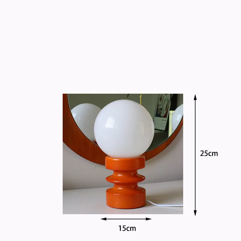 Korean style solid wood bedside table lamp with milk glass shade, E27 screw fitting, 12W 3-colour bulb, and 1.8m cable switch