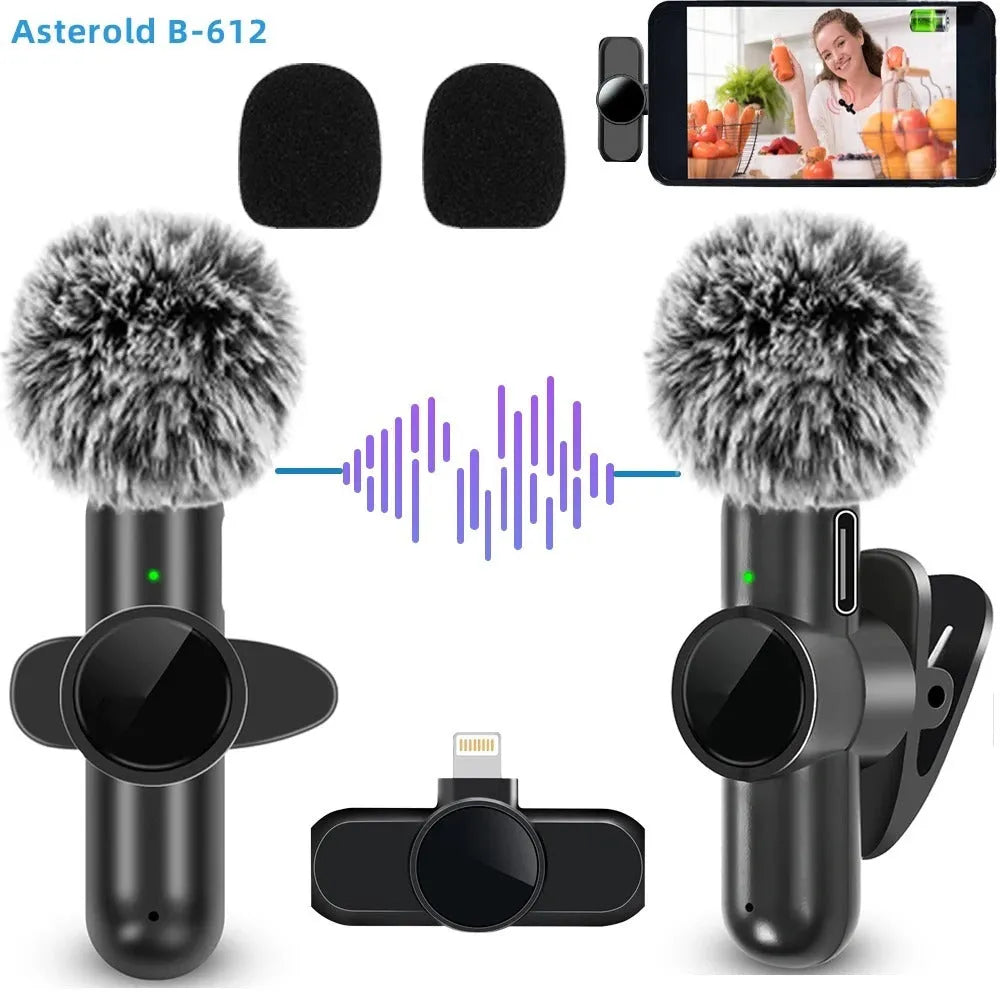 K3 wireless collar clip microphone in black with fur ball windscreen, top-down view showing clip and connector