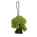 Pine tree shaped fabric cat toy pendant with catnip, shown in three sizes.